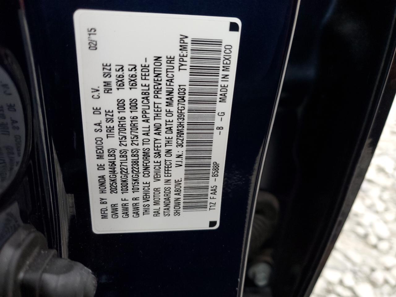 3CZRM3H39FG704031 2015 Honda Cr-V Lx