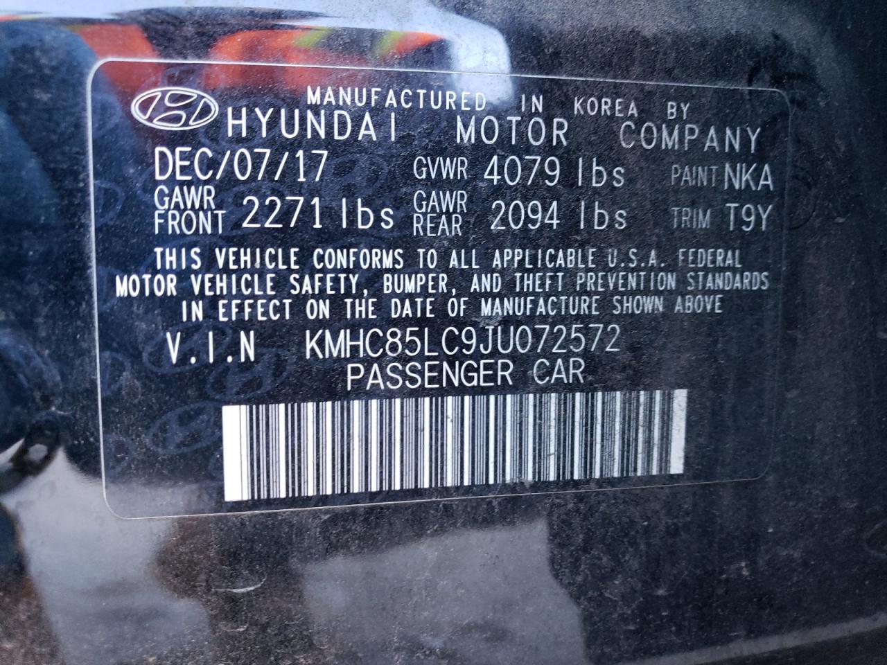 KMHC85LC9JU072572 2018 Hyundai Ioniq Limited