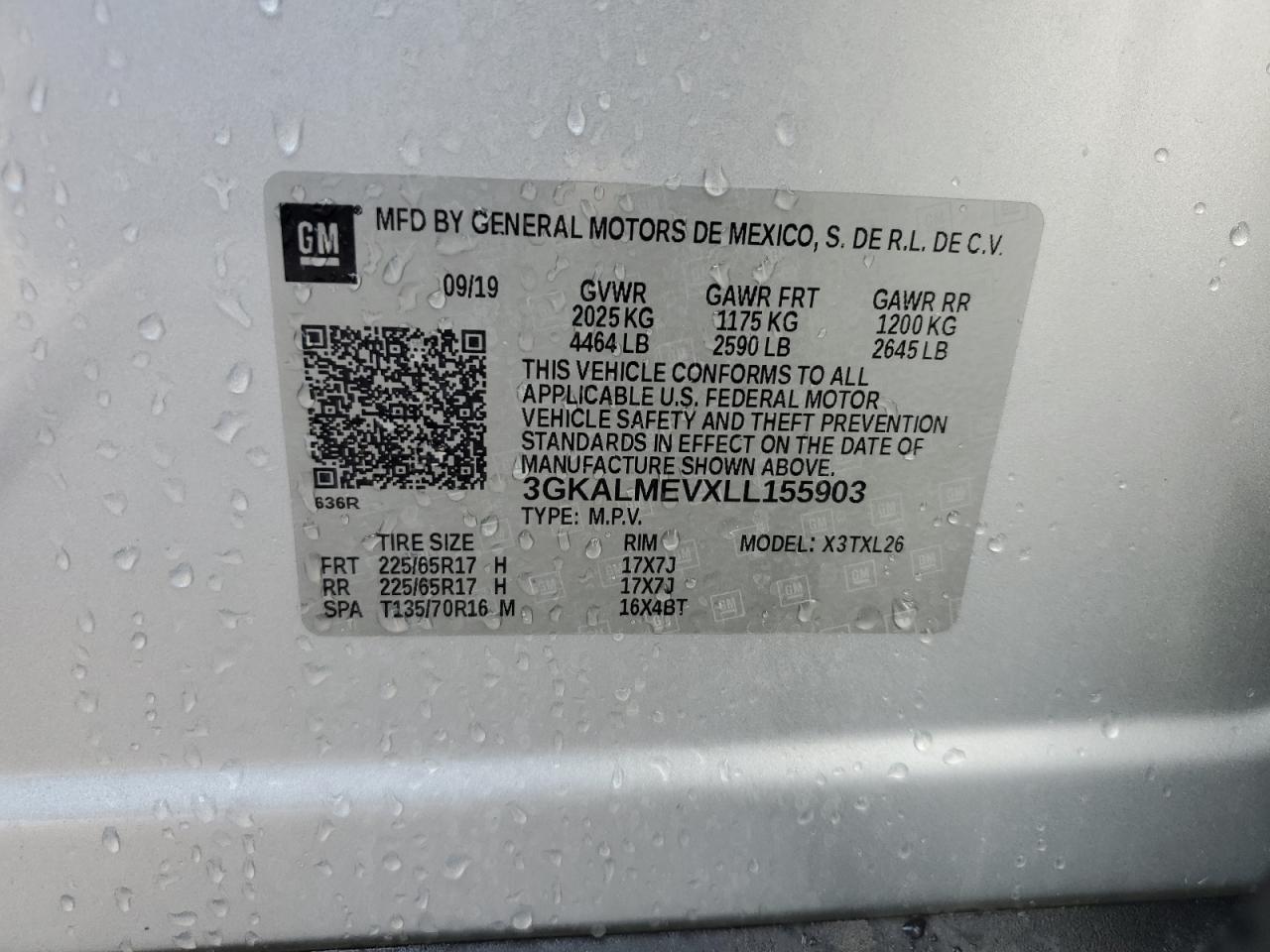 3GKALMEVXLL155903 2020 GMC Terrain Sle