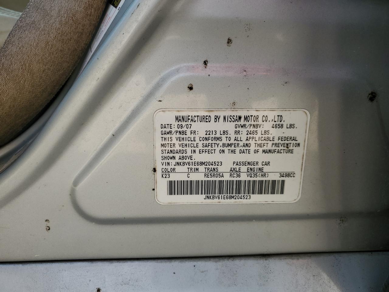 JNKBV61E68M204523 2008 Infiniti G35