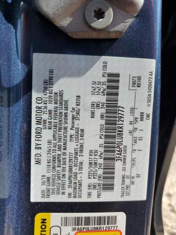 VIN 3FA6P0LU8KR129777 2019 Ford Fusion, SE no.12