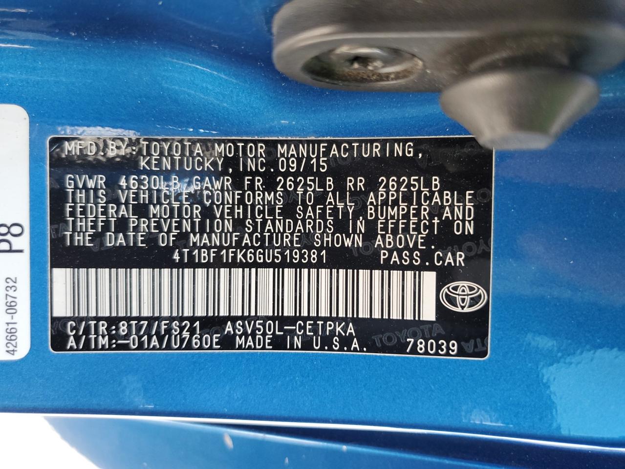 4T1BF1FK6GU519381 2016 Toyota Camry Le