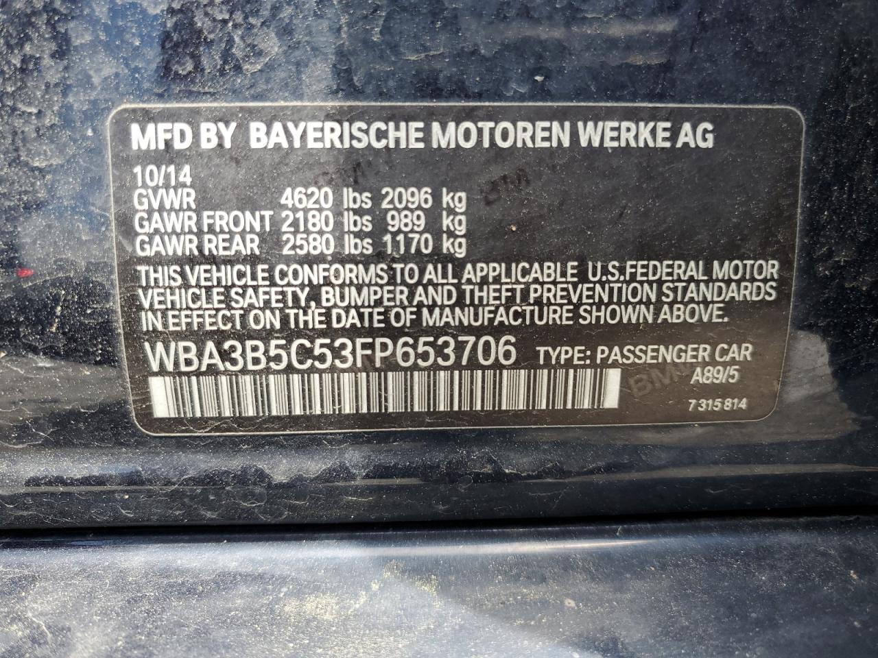 WBA3B5C53FP653706 2015 BMW 328 Xi Sulev