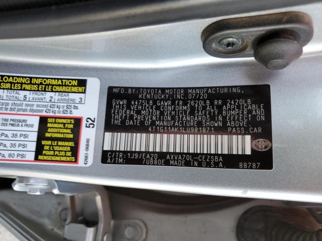 VIN 4T1G11AK1LU981871 2020 Toyota Camry, SE no.13