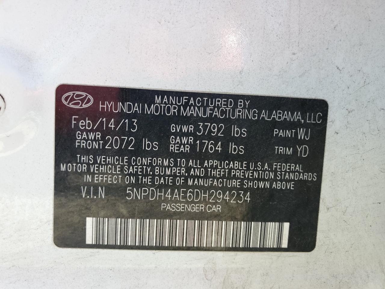 5NPDH4AE6DH294234 2013 Hyundai Elantra Gls