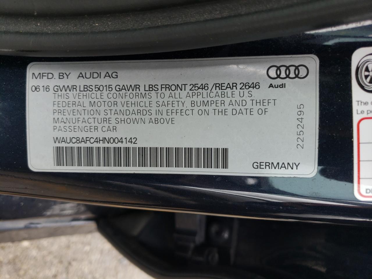 WAUC8AFC4HN004142 2017 Audi A6 Premium