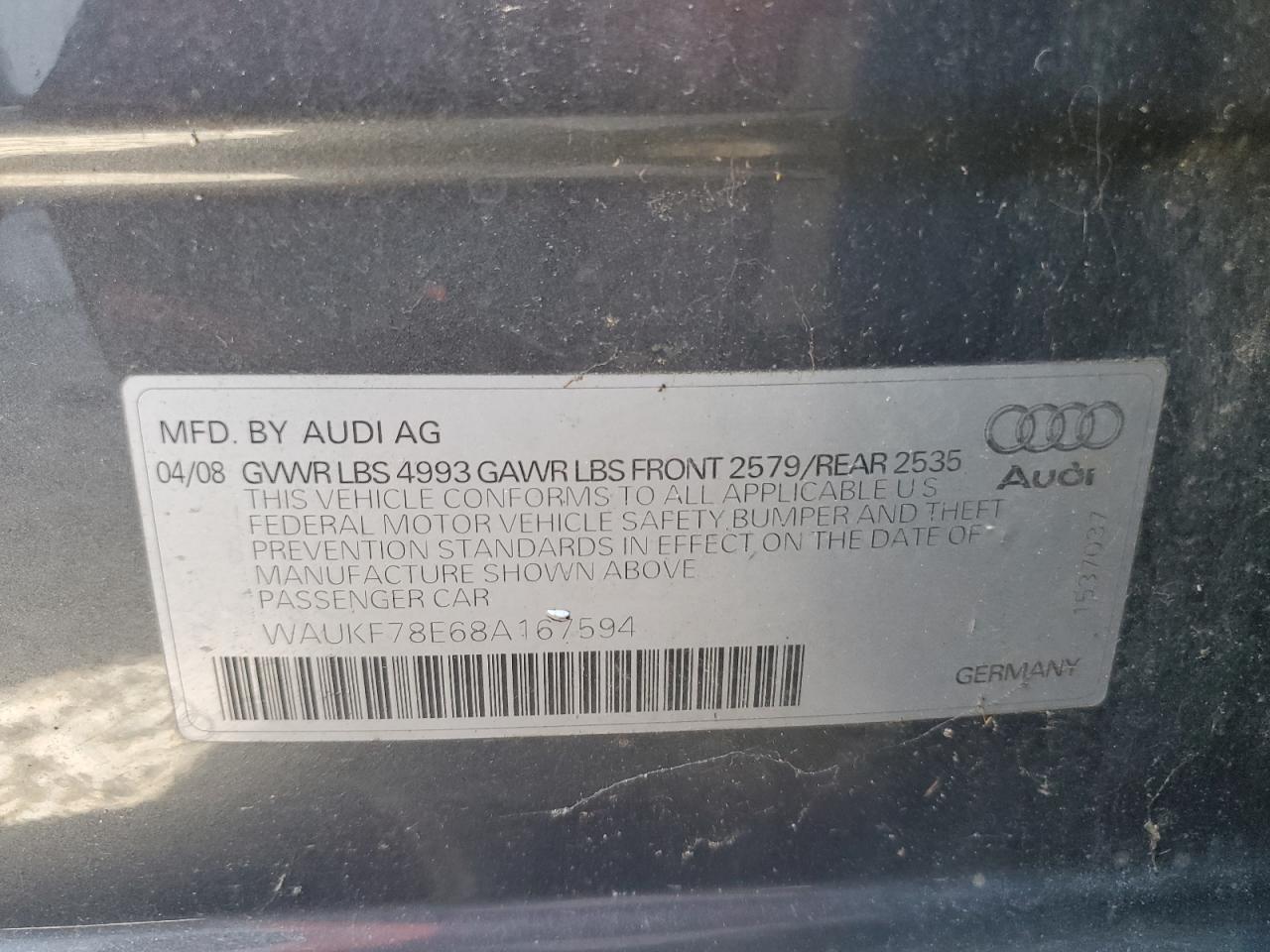 WAUKF78E68A167594 2008 Audi A4 2.0T Avant Quattro