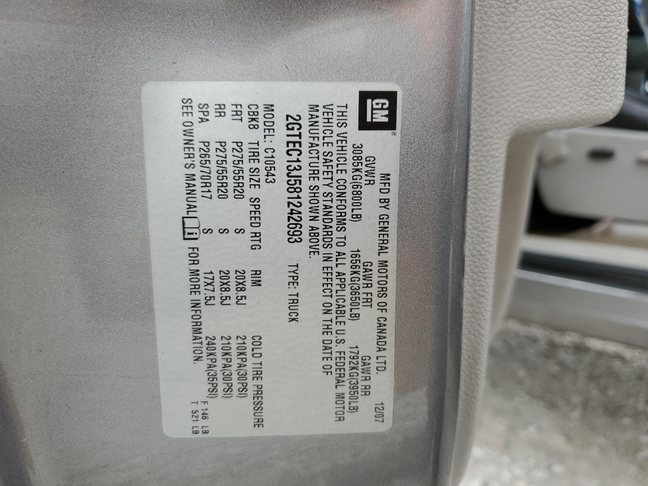 2GTEC13J581242693 2008 GMC Sierra C1500