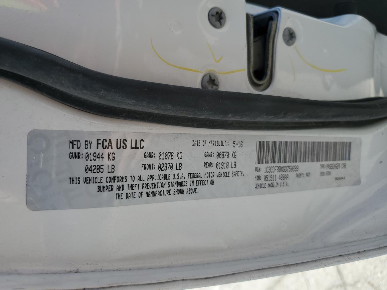 1C3CDFBBXGD750399 2016 Dodge Dart Sxt