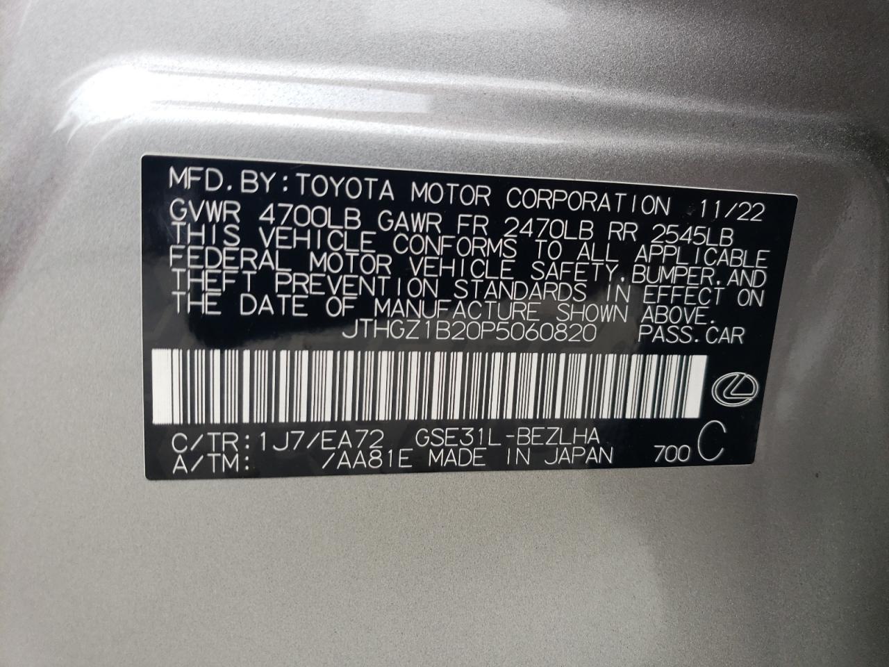 JTHGZ1B20P5060820 2023 Lexus Is 350 F Sport Design