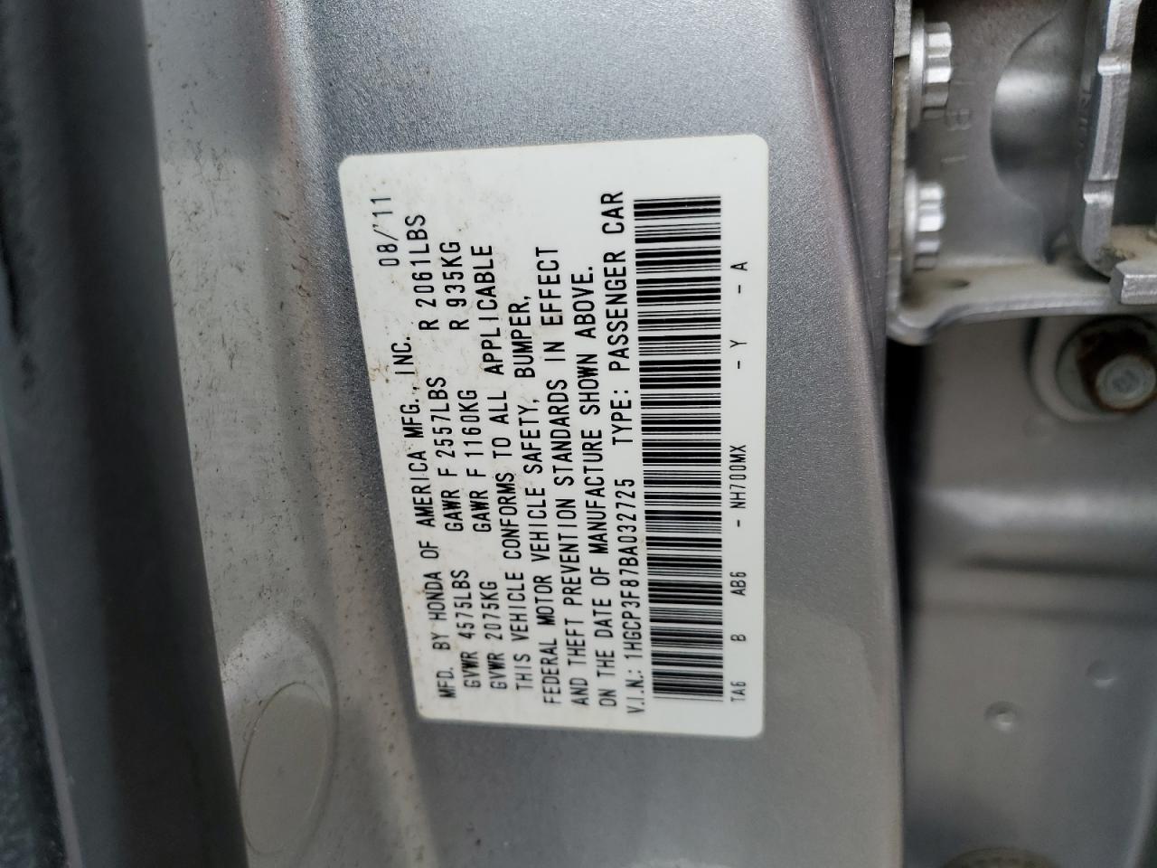 1HGCP3F87BA032725 2011 Honda Accord Exl