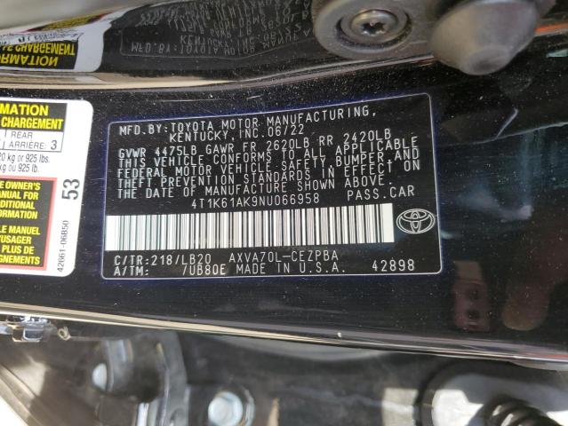 VIN 4T1K61AK9NU066958 2022 Toyota Camry, Xse no.13