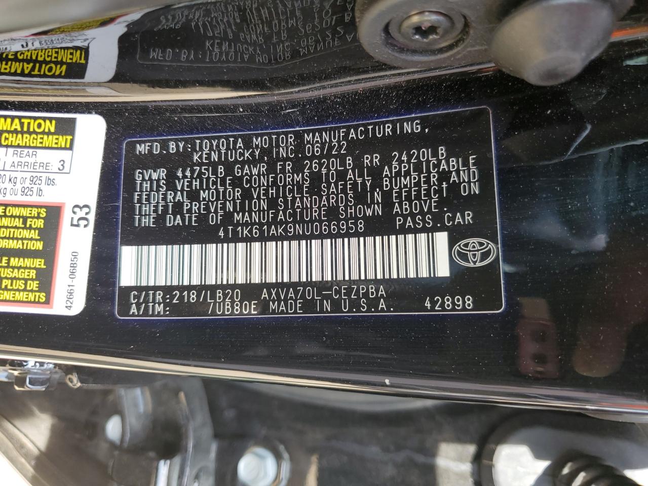 4T1K61AK9NU066958 2022 Toyota Camry Xse