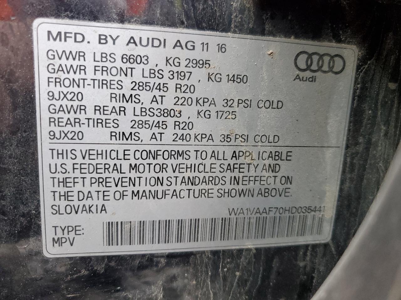 WA1VAAF70HD035441 2017 Audi Q7 Prestige