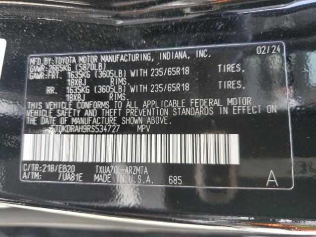 2024 Toyota Highlander Le VIN: 5TDKDRAH9RS534727 Lot: 53669484