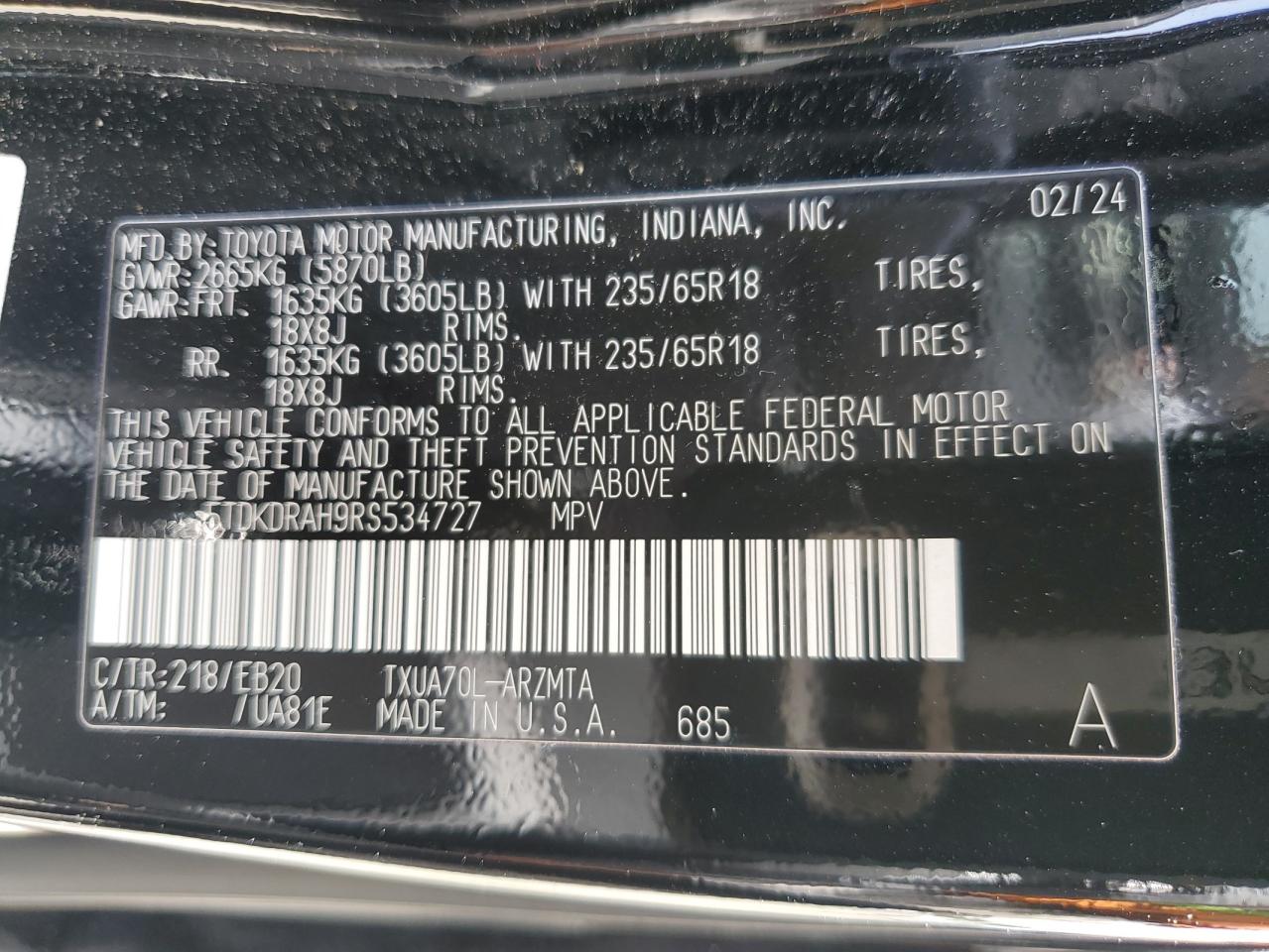 5TDKDRAH9RS534727 2024 Toyota Highlander Le