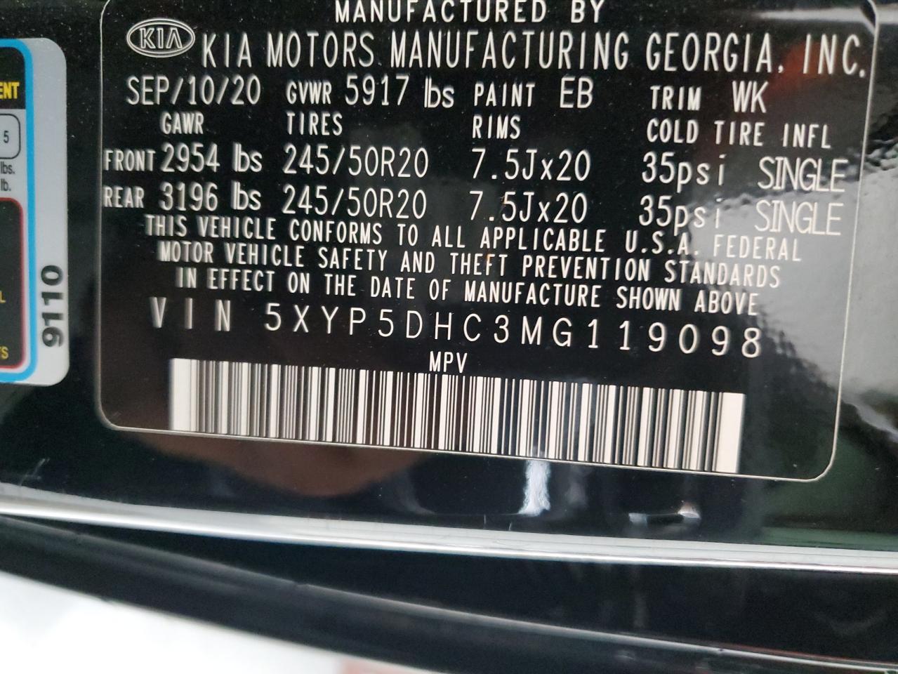 5XYP5DHC3MG119098 2021 Kia Telluride Sx