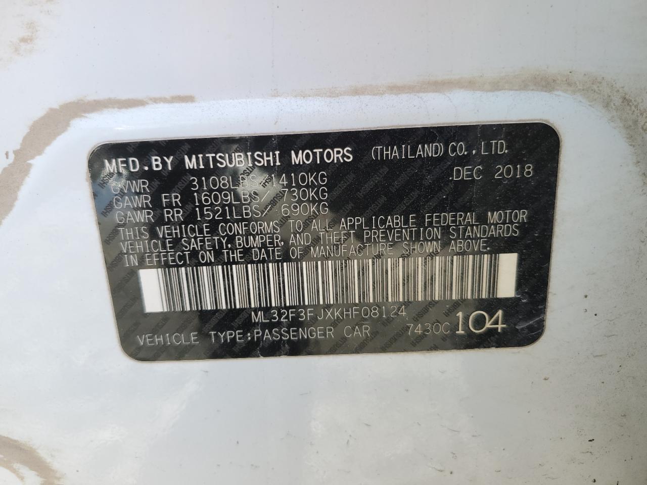 ML32F3FJXKHF08124 2019 Mitsubishi Mirage G4 Es