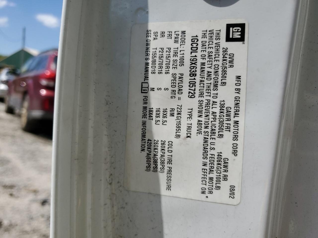 1GCDL19X63B105729 2003 Chevrolet Astro