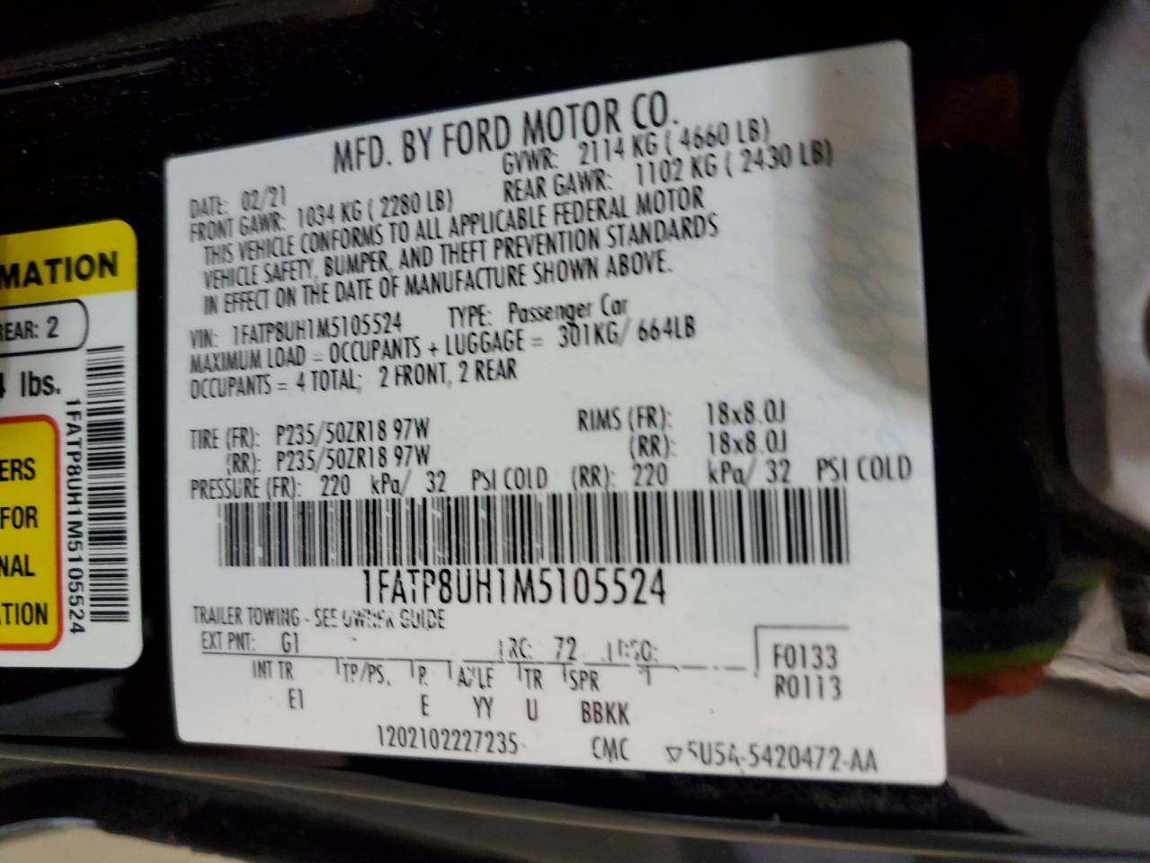 1FATP8UH1M5105524 2021 Ford Mustang