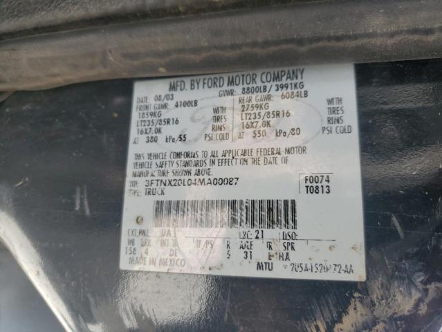 2004 Ford F250 Super Duty VIN: 3FTNX20L04MA00087 Lot: 55193874
