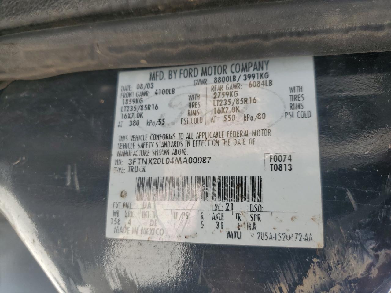 3FTNX20L04MA00087 2004 Ford F250 Super Duty