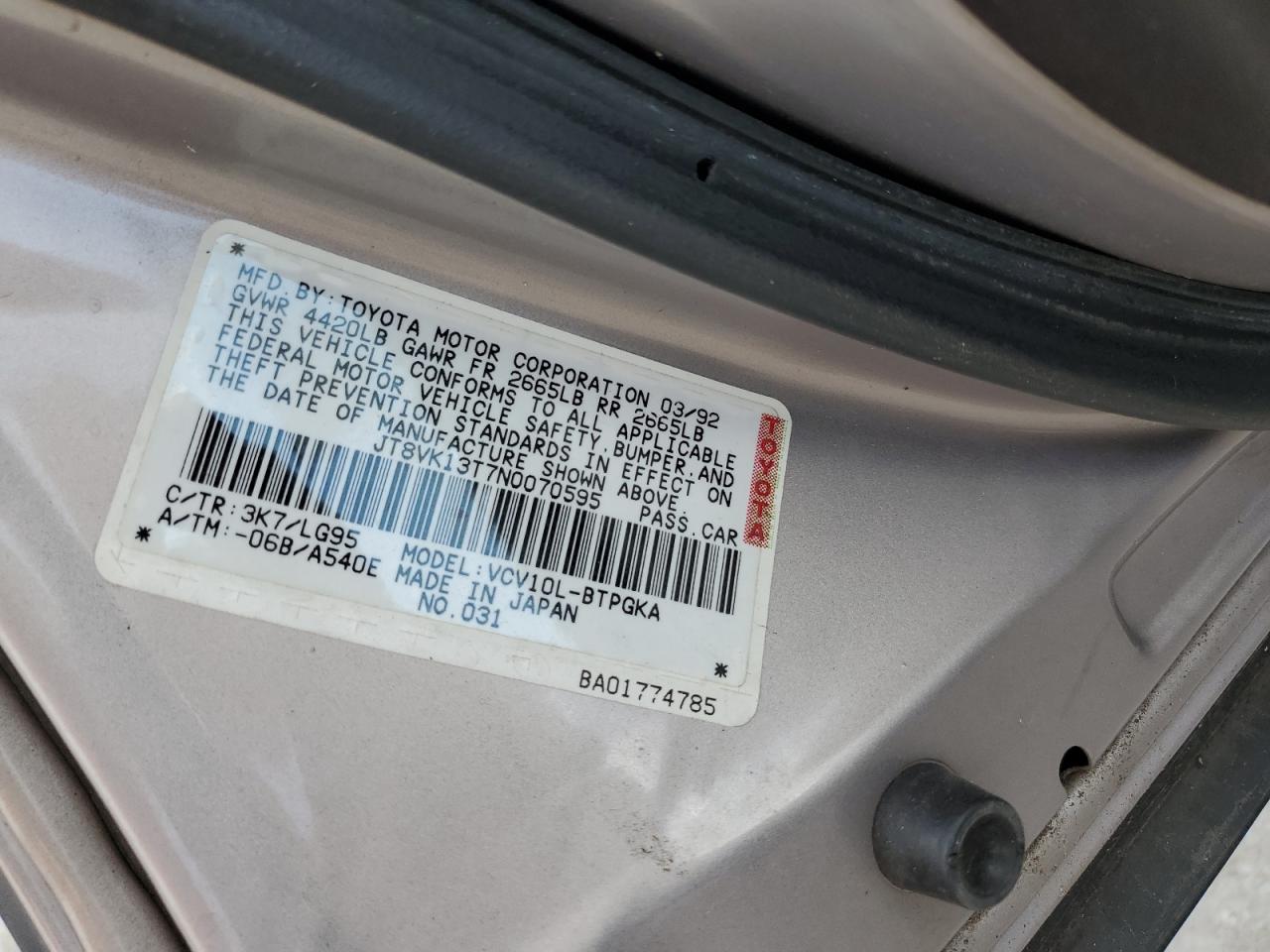 jt8vk13t7n0070595 JT8VK13T7N0070595 1992 Lexus Es 300
