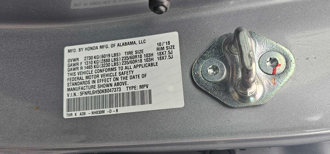 5FNRL6H50KB047373 2019 Honda Odyssey Ex