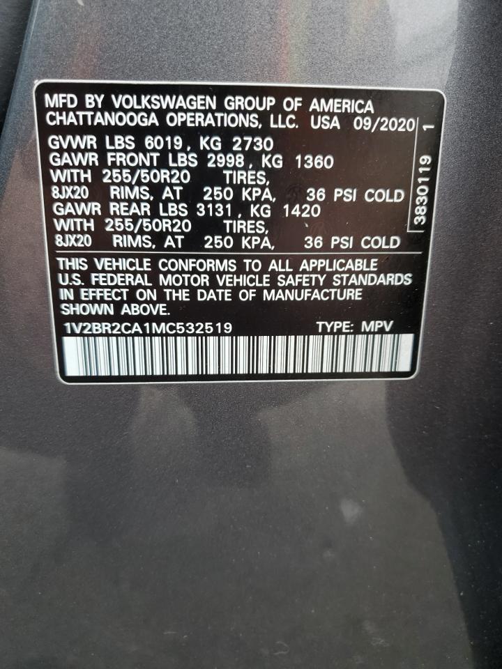 2021 Volkswagen Atlas Sel vin: 1V2BR2CA1MC532519