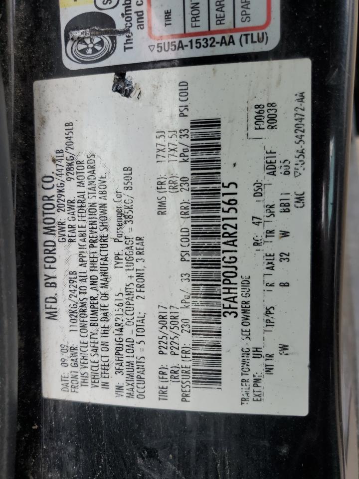 3FAHP0JG1AR215615 2010 Ford Fusion Sel