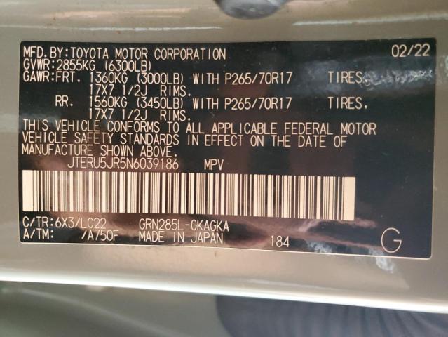 2022 TOYOTA 4RUNNER SR - JTERU5JR5N6039186