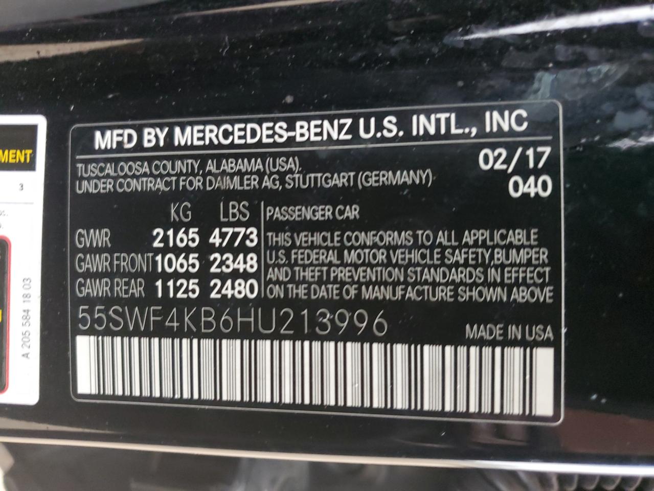 55SWF4KB6HU213996 2017 Mercedes-Benz C 300 4Matic