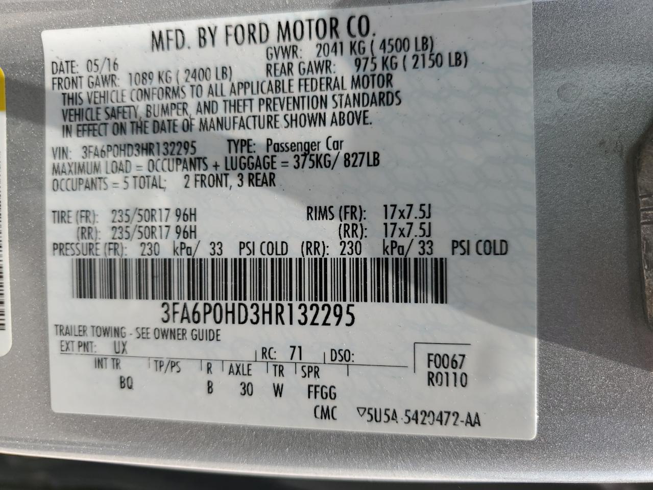 2017 Ford Fusion Se vin: 3FA6P0HD3HR132295