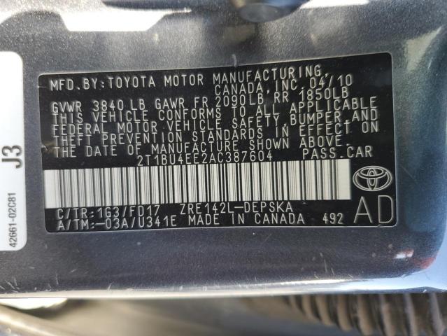 2010 Toyota Corolla Base VIN: 2T1BU4EE2AC387604 Lot: 54074124