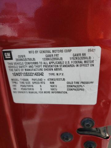 2002 Chevrolet Trailblazer VIN: 1GNDT13S322143342 Lot: 56383474