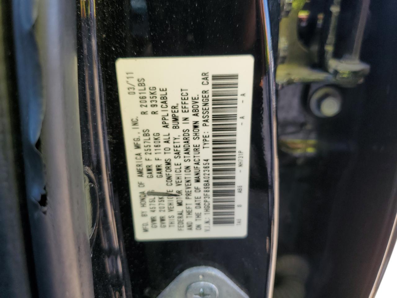 1HGCP3F89BA023654 2011 Honda Accord Exl