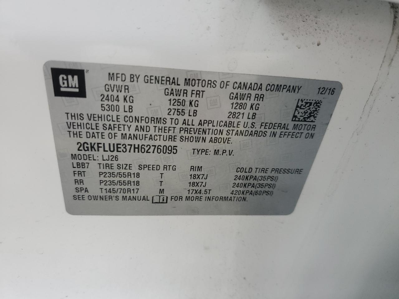 2GKFLUE37H6276095 2017 GMC Terrain Slt