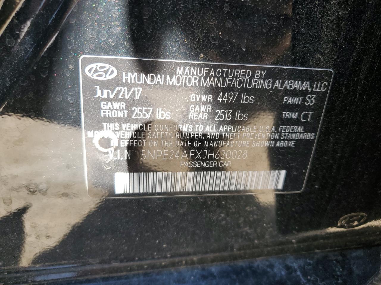 2018 Hyundai Sonata Se vin: 5NPE24AFXJH620028