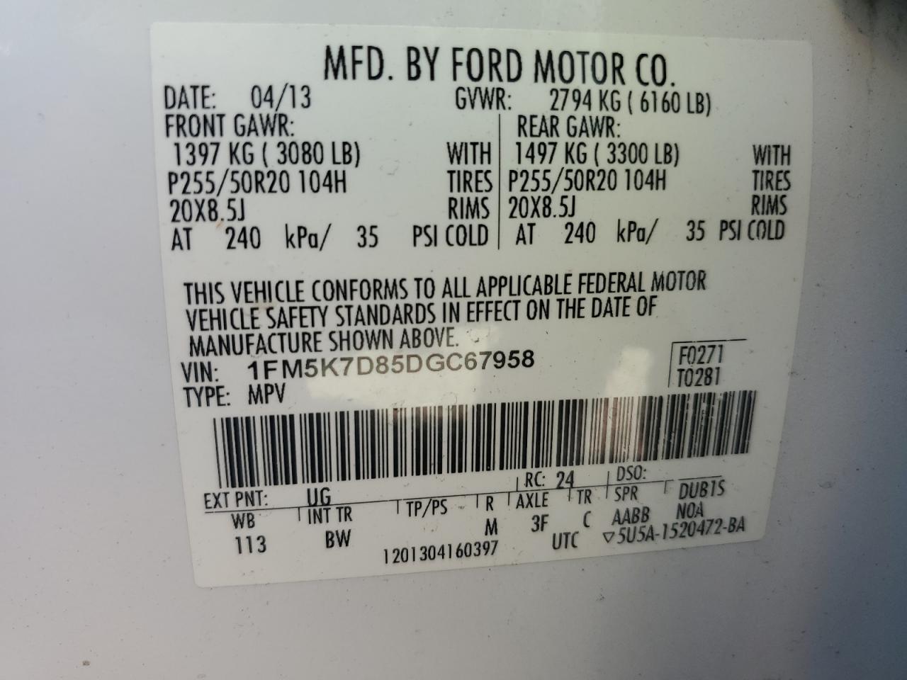 1FM5K7D85DGC67958 2013 Ford Explorer Xlt
