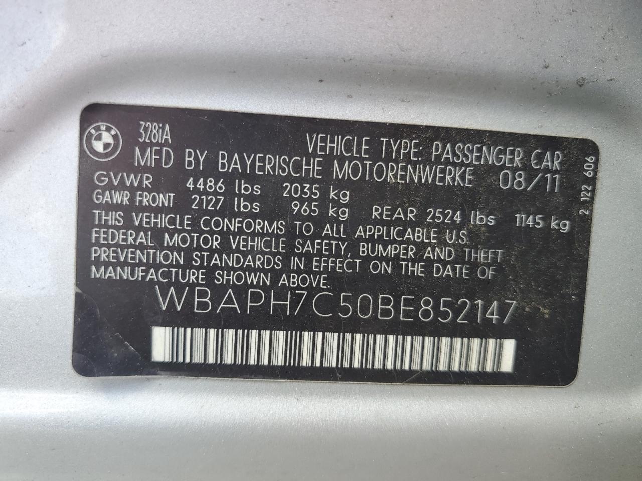 WBAPH7C50BE852147 2011 BMW 328 I