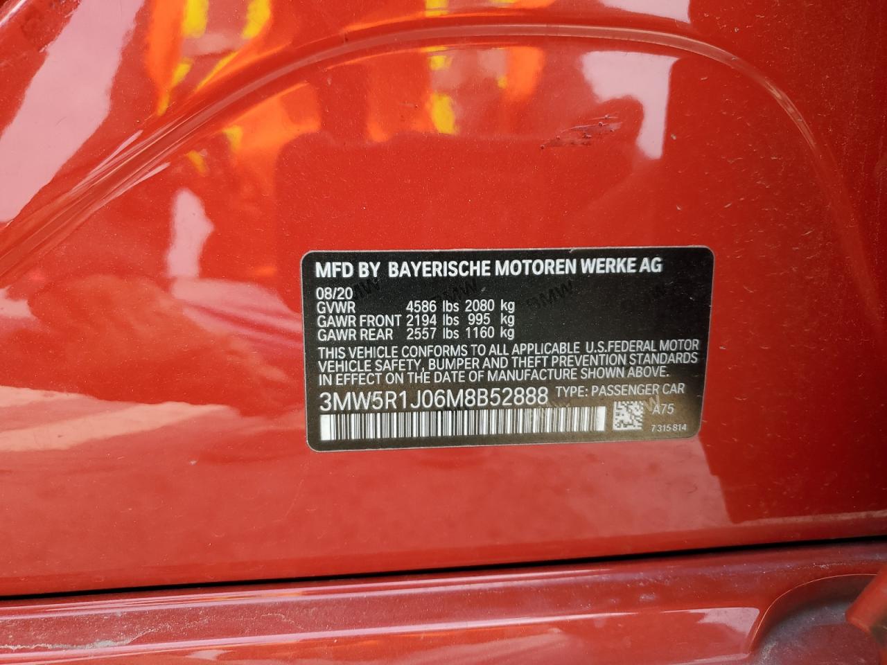 3MW5R1J06M8B52888 2021 BMW 330I