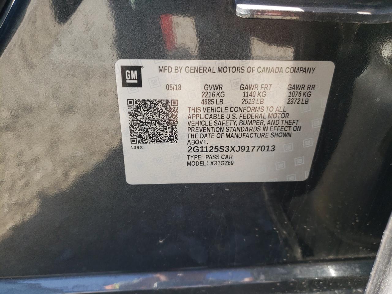 2G1125S3XJ9177013 2018 Chevrolet Impala Premier