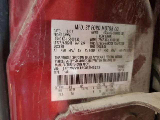 2016 Ford F250 Super Duty VIN: 1FT7W2BT6GEB48232 Lot: 54568524