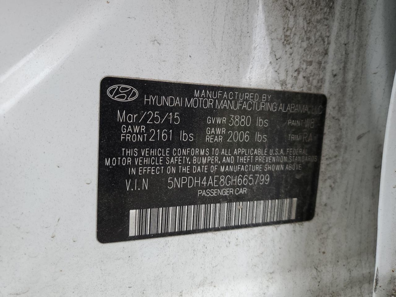 5NPDH4AE8GH665799 2016 Hyundai Elantra Se