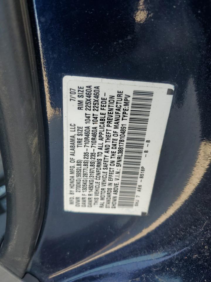 5FNRL38817B104891 2007 Honda Odyssey Touring