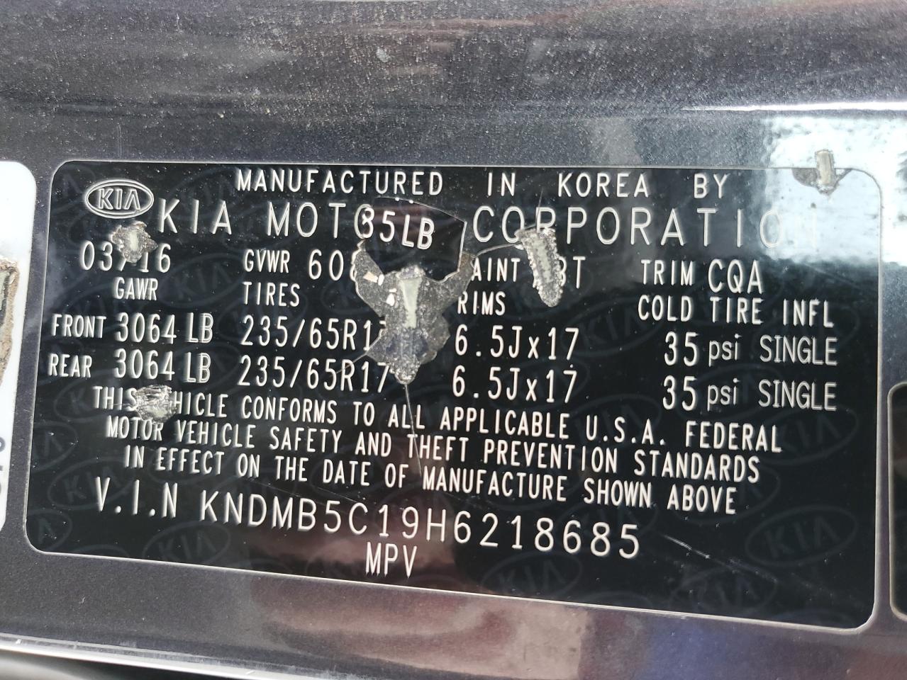 KNDMB5C19H6218685 2017 Kia Sedona Lx