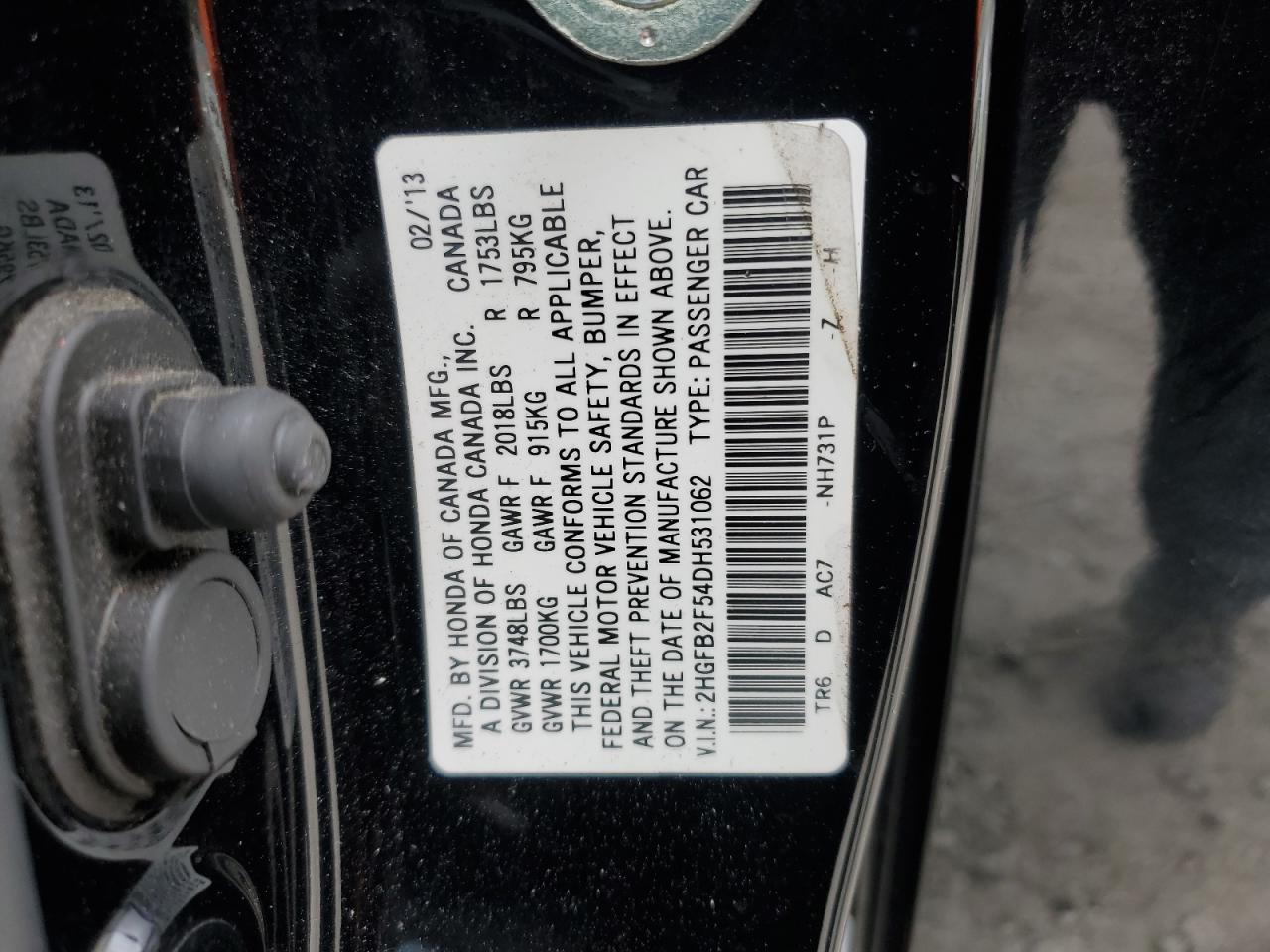 2HGFB2F54DH531062 2013 Honda Civic Lx