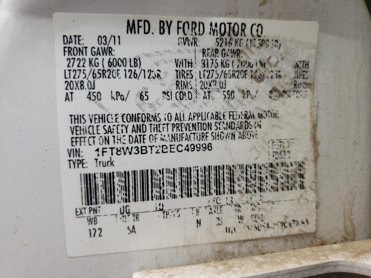 1FT8W3BT2BEC49996 2011 Ford F350 Super Duty