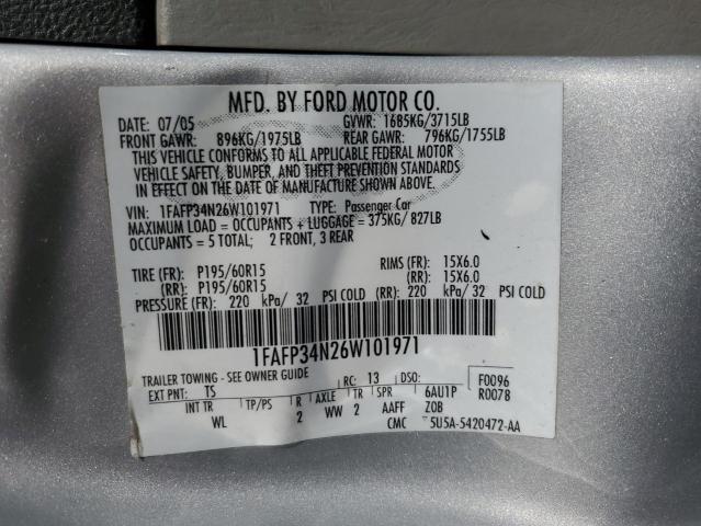 2006 Ford Focus Zx4 VIN: 1FAFP34N26W101971 Lot: 55969124