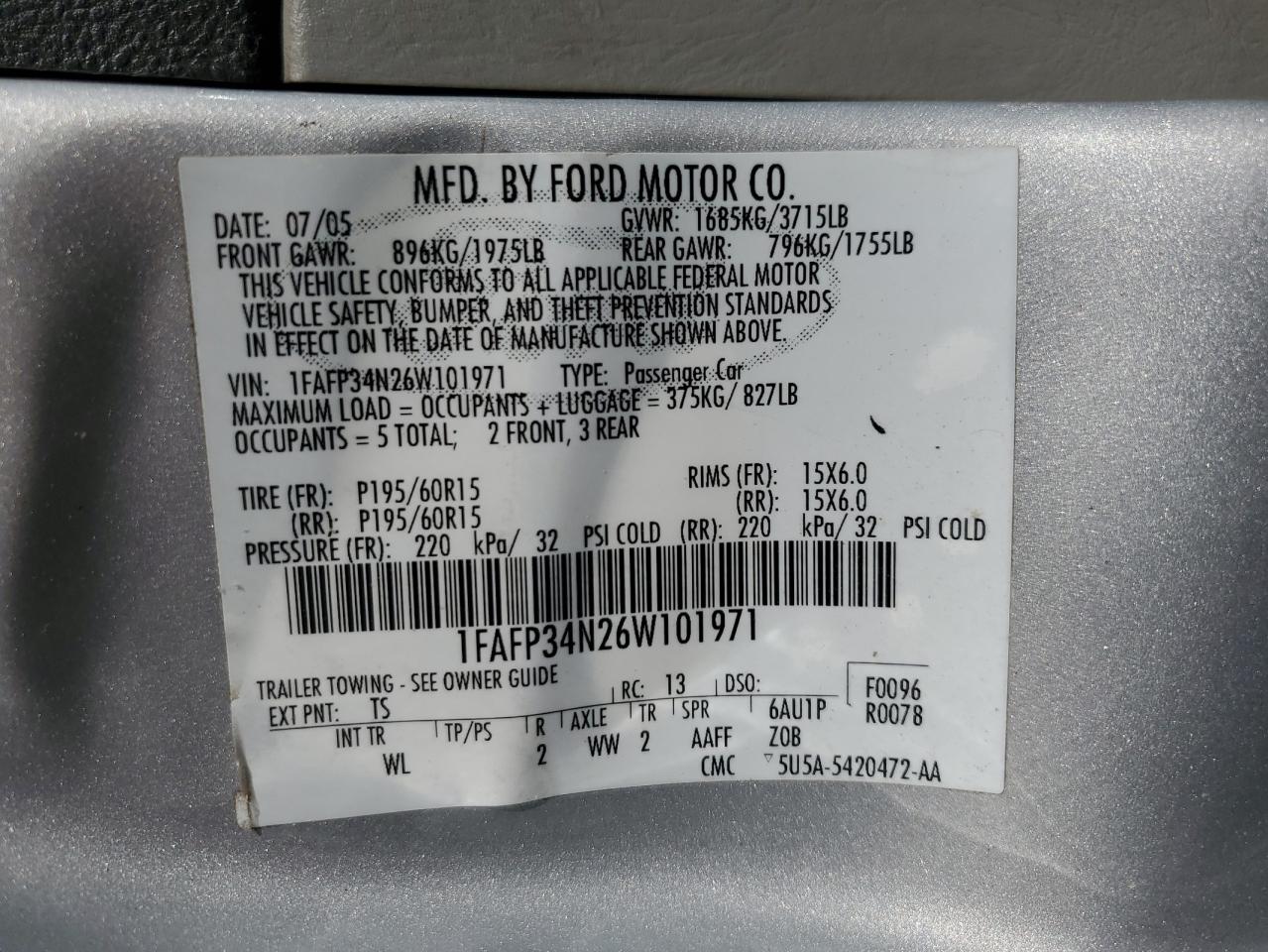 1FAFP34N26W101971 2006 Ford Focus Zx4